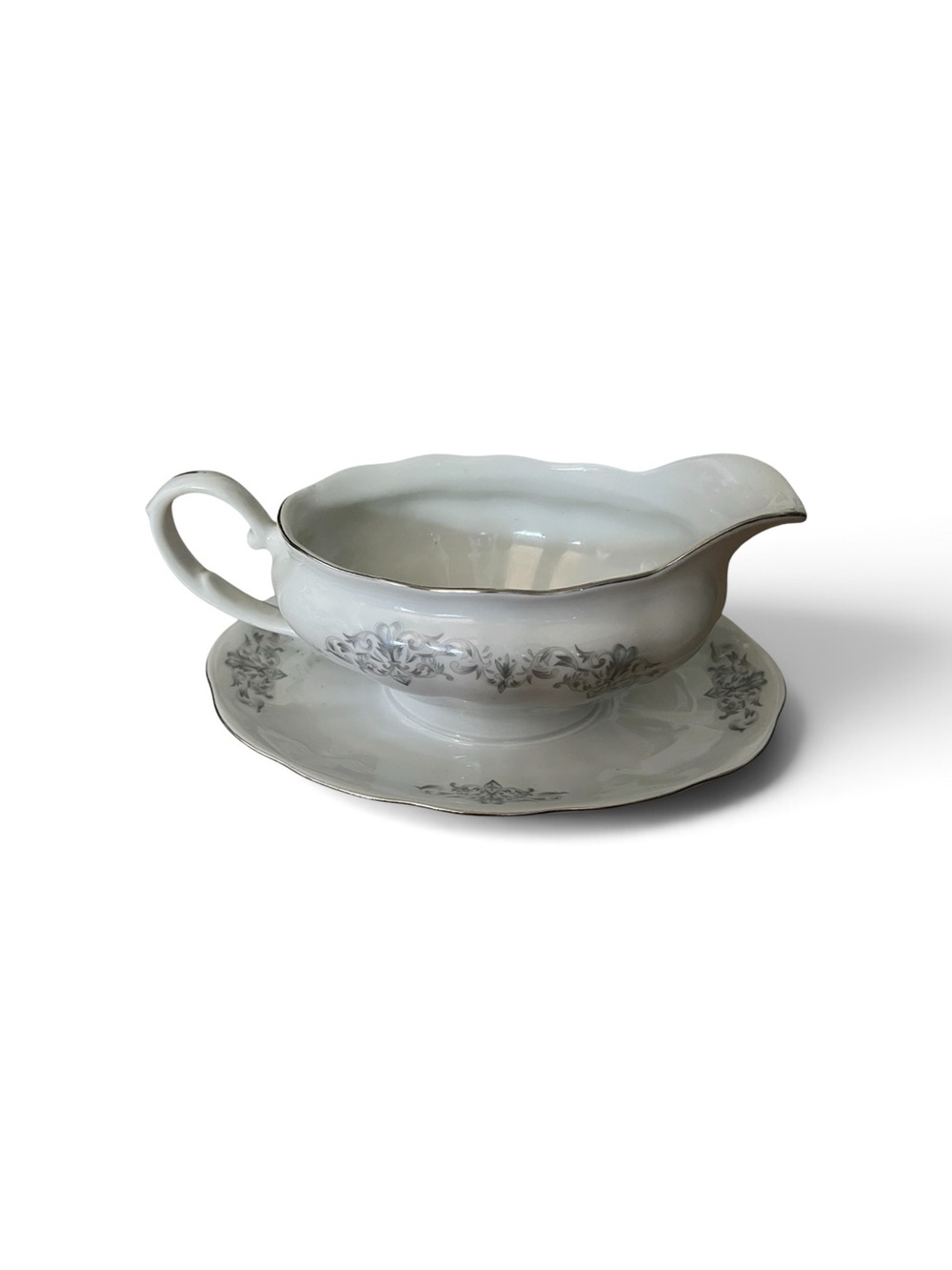 Elegant White Ceramic Gravy Boat with Saucer - Unbranded